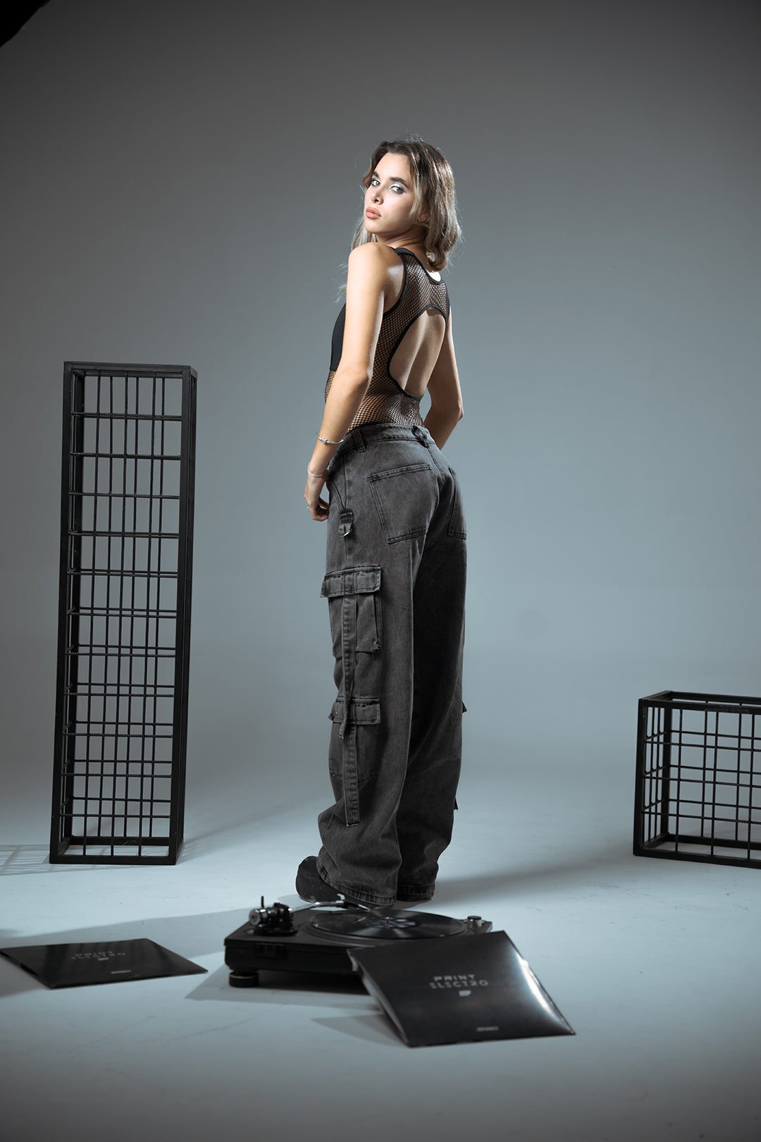 Pantalón Denim Cargo Gris