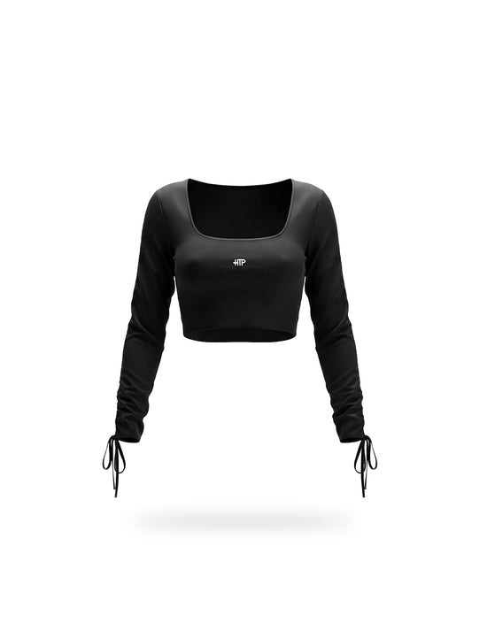 Crop Top Manga Larga Huecos Negro