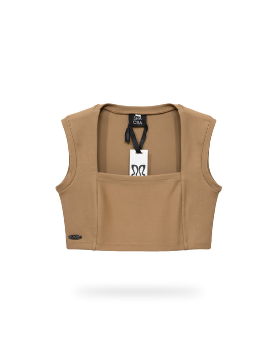 Crop Top Escote Cuadrado Café