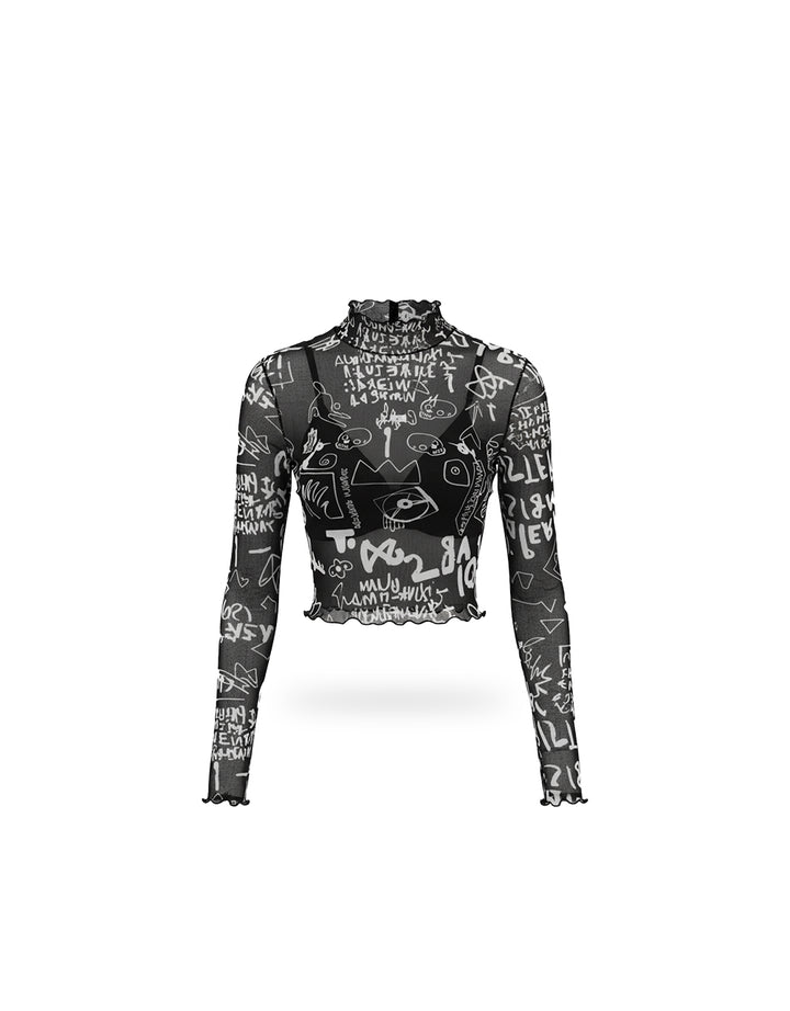 Croptop Manga Larga Black Grunge